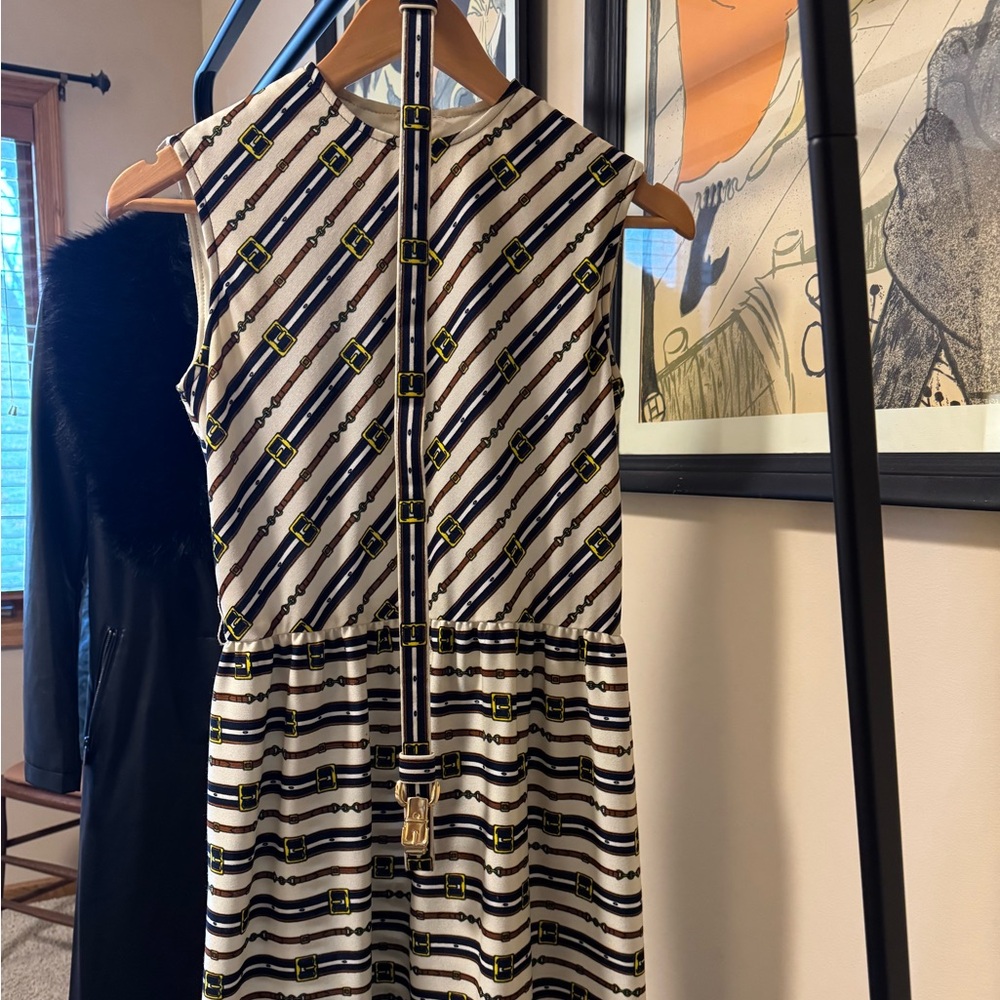 VINTAGE belted dress. Size S. Equestrian belted detail. One of a kind dress!